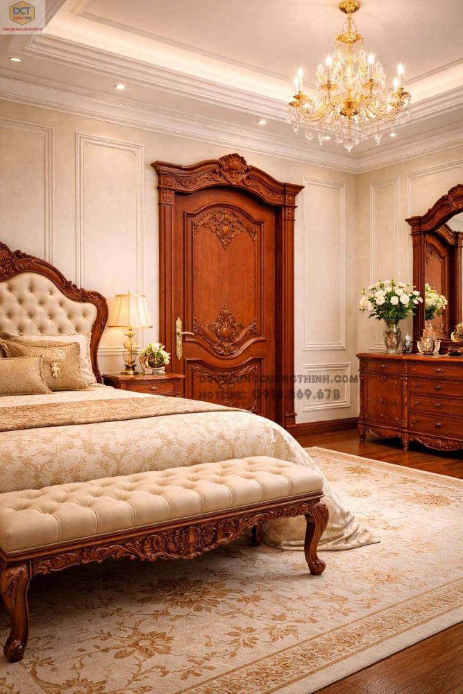 Bộ cửa phòng cổ điển gỗ gõ đỏ CP58 đẳng cấp